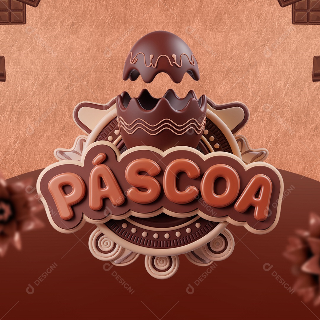 Páscoa Selo 3D Marrom para Composição PSD
