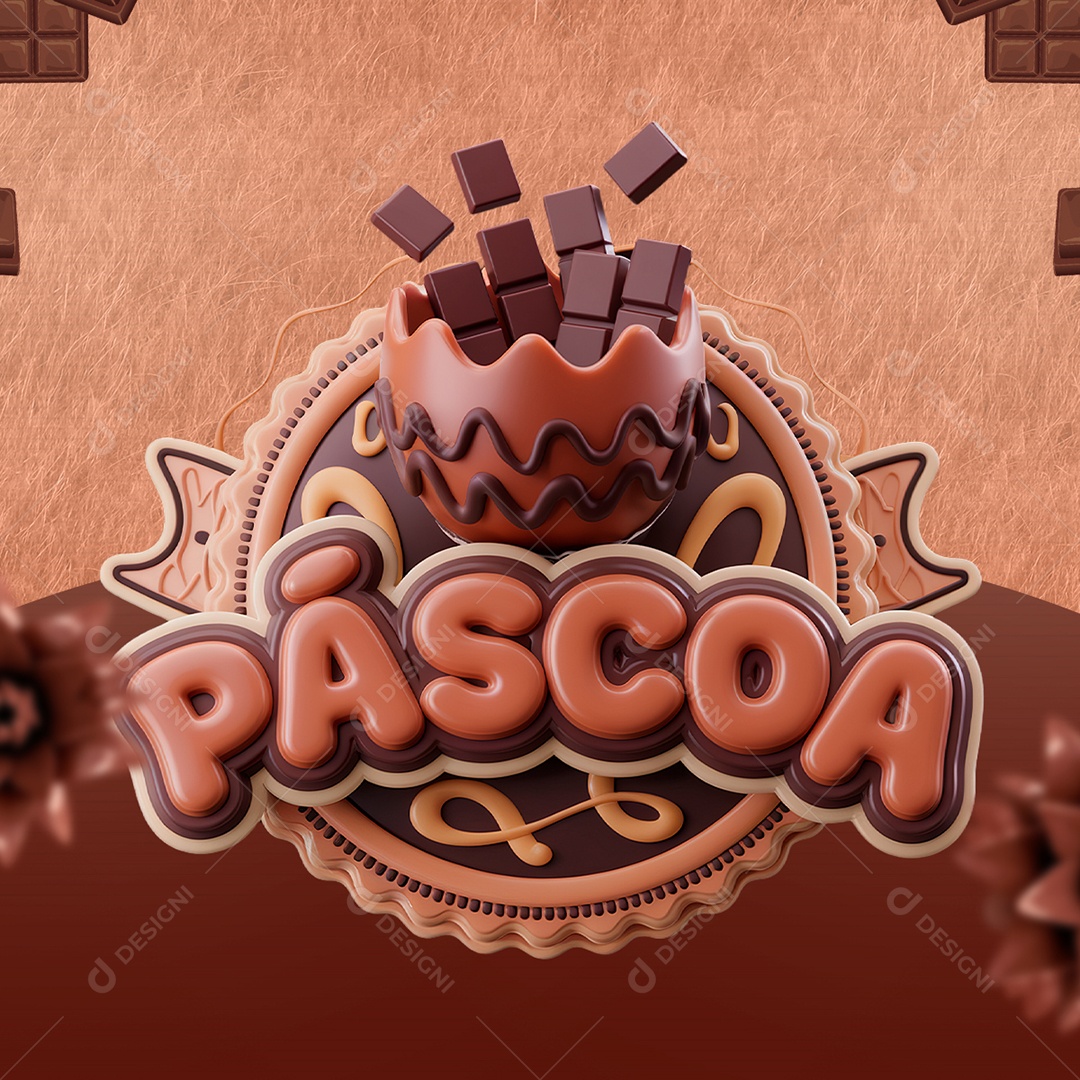 Páscoa Selo 3D Marrom para Composição PSD