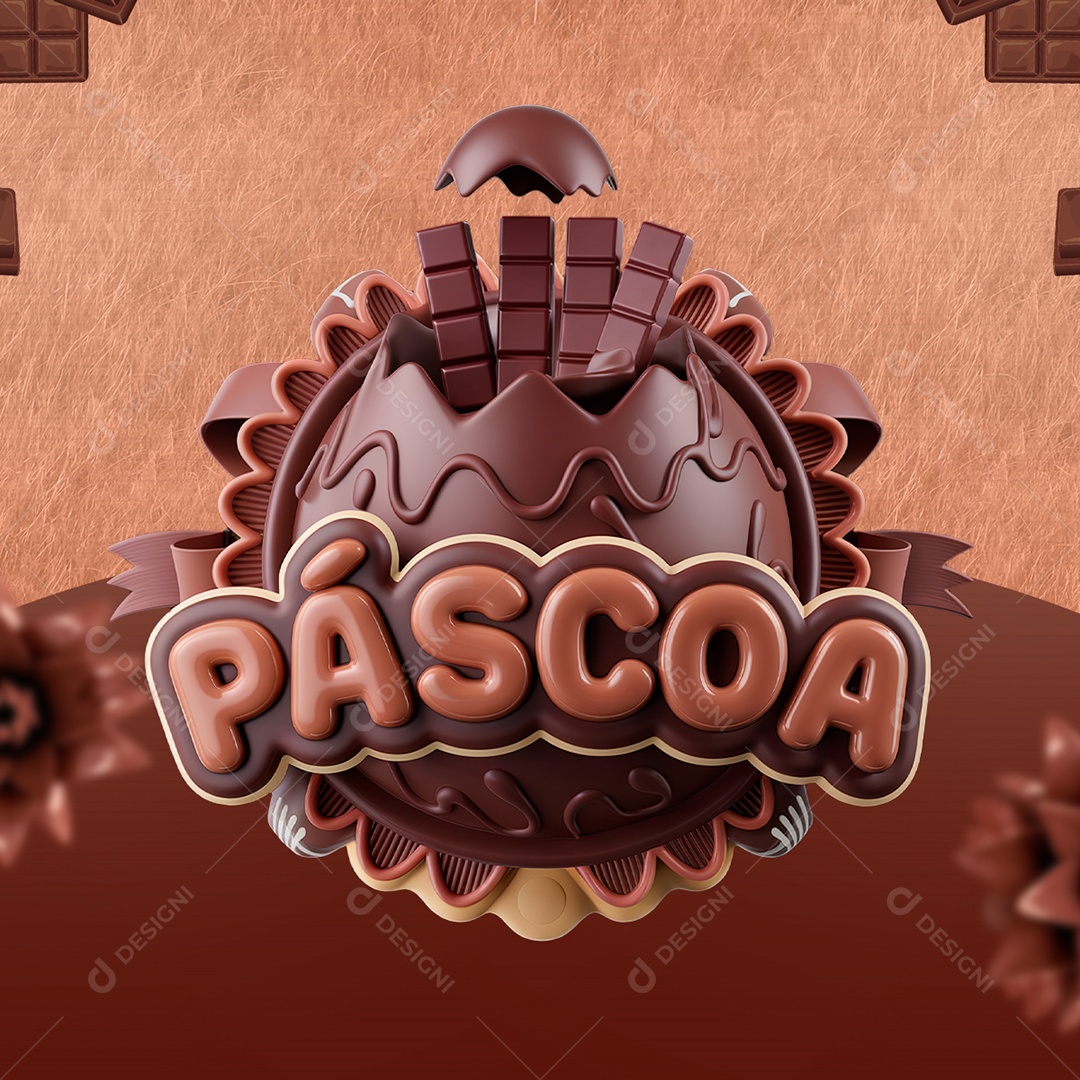 Páscoa Selo 3D Marrom para Composição PSD