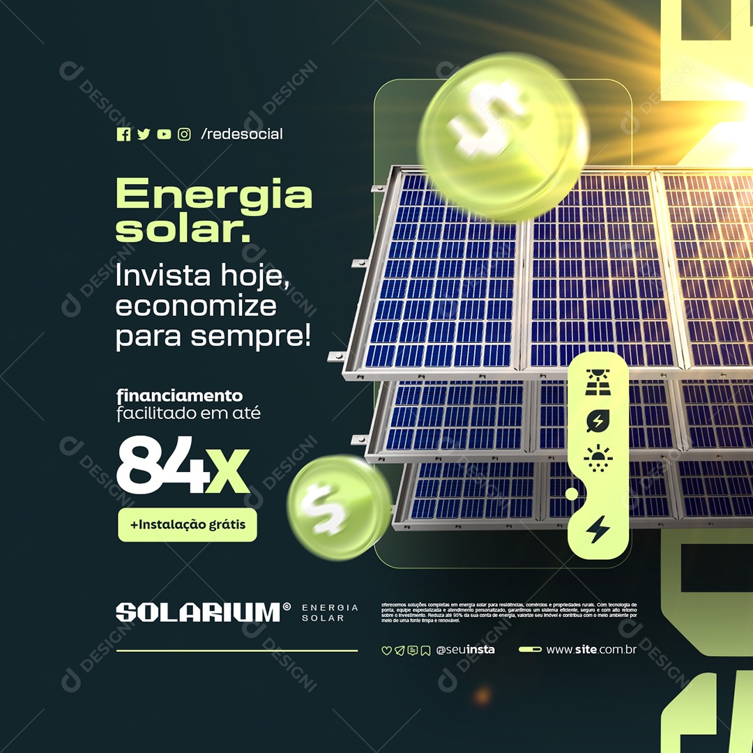 Energia Solar Invista Hoje Social Media PSD Editável