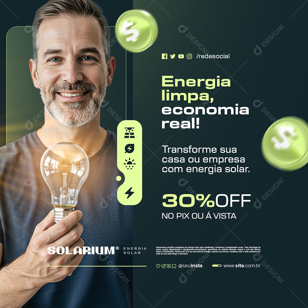 Energia Solar Energia Limpa Economia Real Social Media PSD Editável