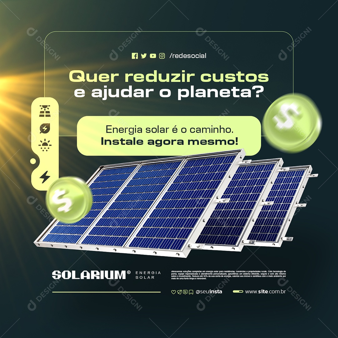 Energia Solar Quer Reduzir Custos Social Media PSD Editável