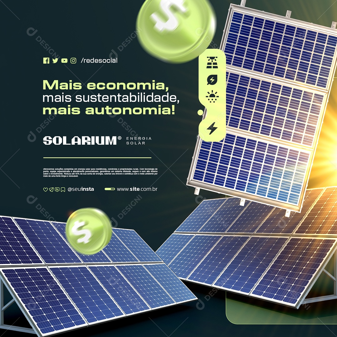Energia Solar Mais Economia Social Media PSD Editável