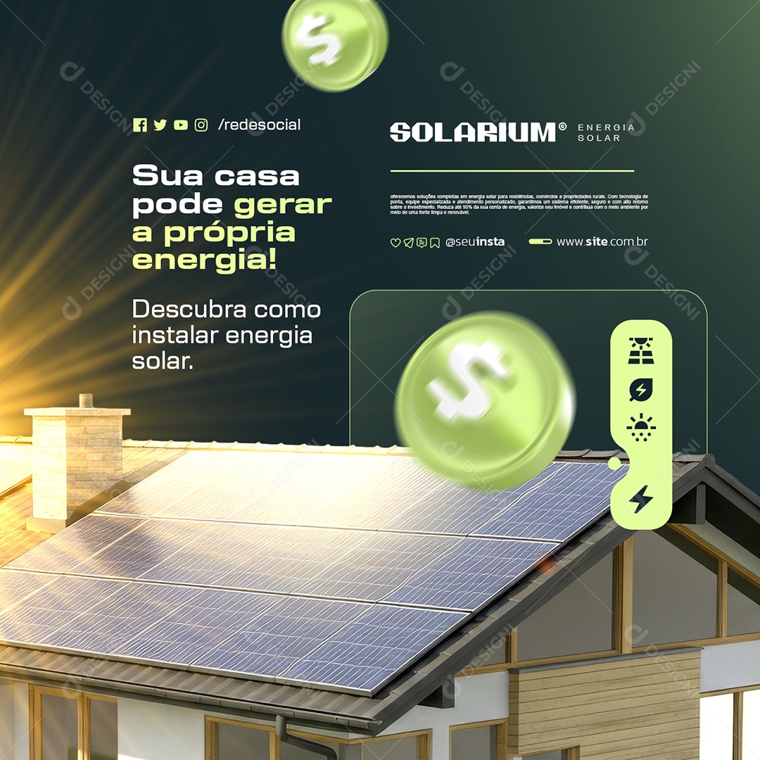 Energia Solar Sua Casa Pode Gerar a Própria Energia Social Media PSD Editável