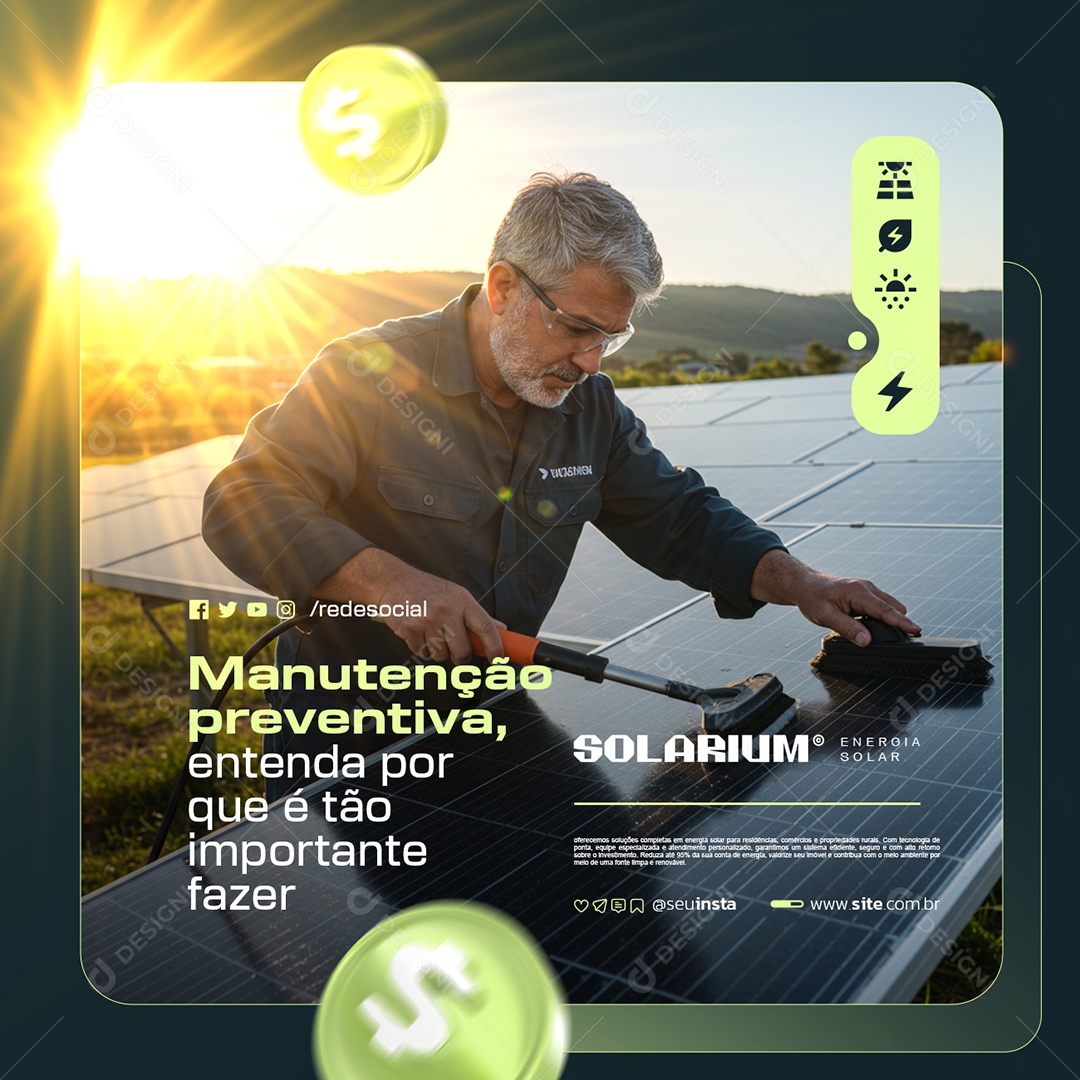 Energia Solar Manutenção Preventiva Entenda Social Media PSD Editável