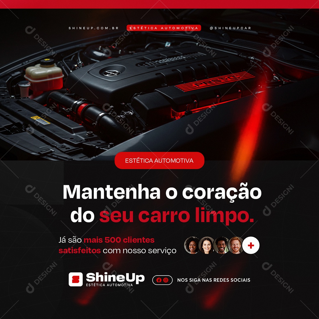 Estética Automotiva Mantenha o Coração do Seu Carro Limpo Social Media PSD Editável