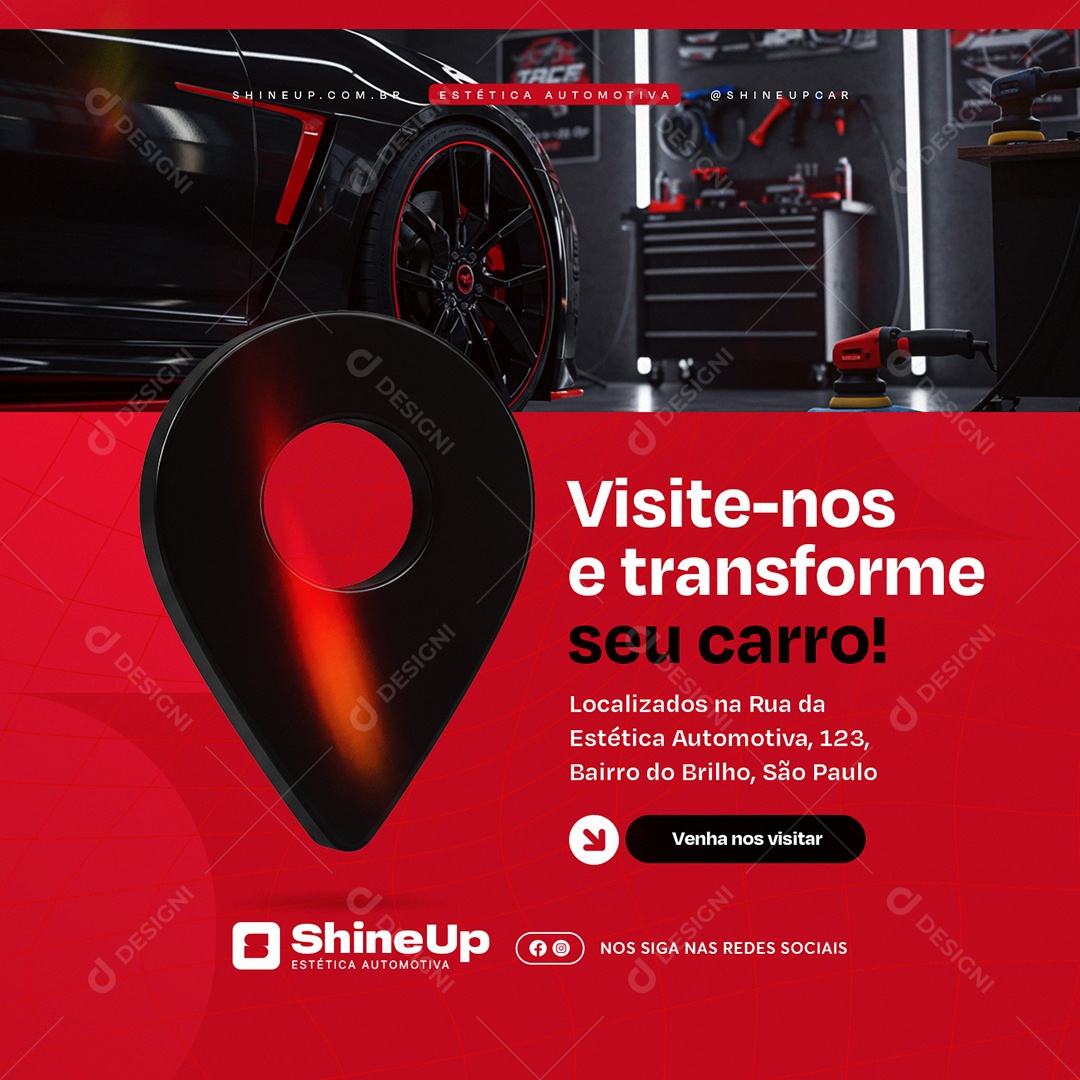 Estética Automotiva Visite Nos e Transforme Seu Carro Social Media PSD Editável