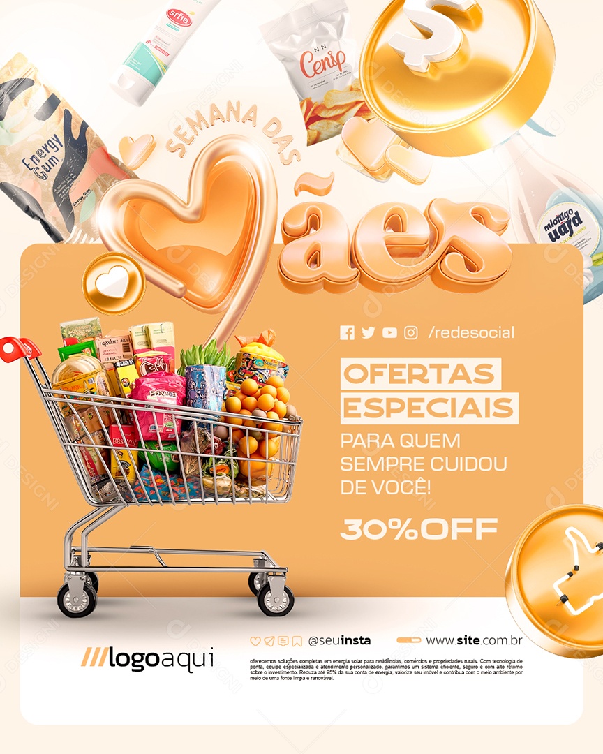 Semana das Mães Supermercado Ofertas Especiais Social Media PSD Editável
