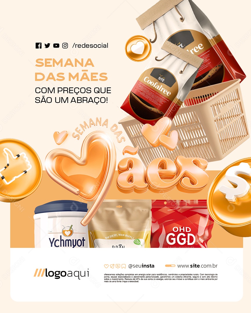 Semana das Mães Supermercado Preços Que São Um Abraço Social Media PSD Editável