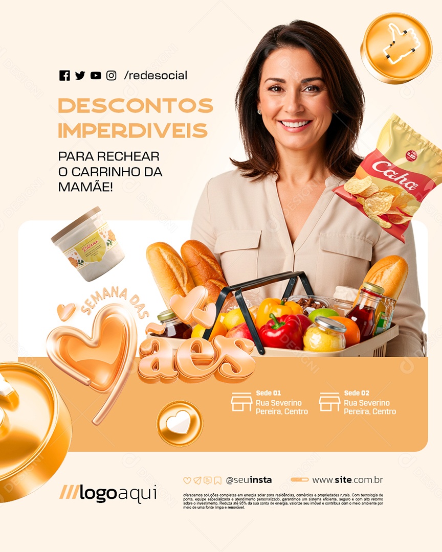 Semana das Mães Supermercado Hortifruti Social Media PSD Editável