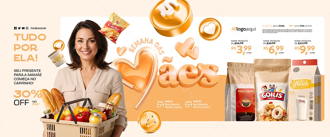 Carrossel Semana das Mães Supermercado Produtos Social Media PSD Editável