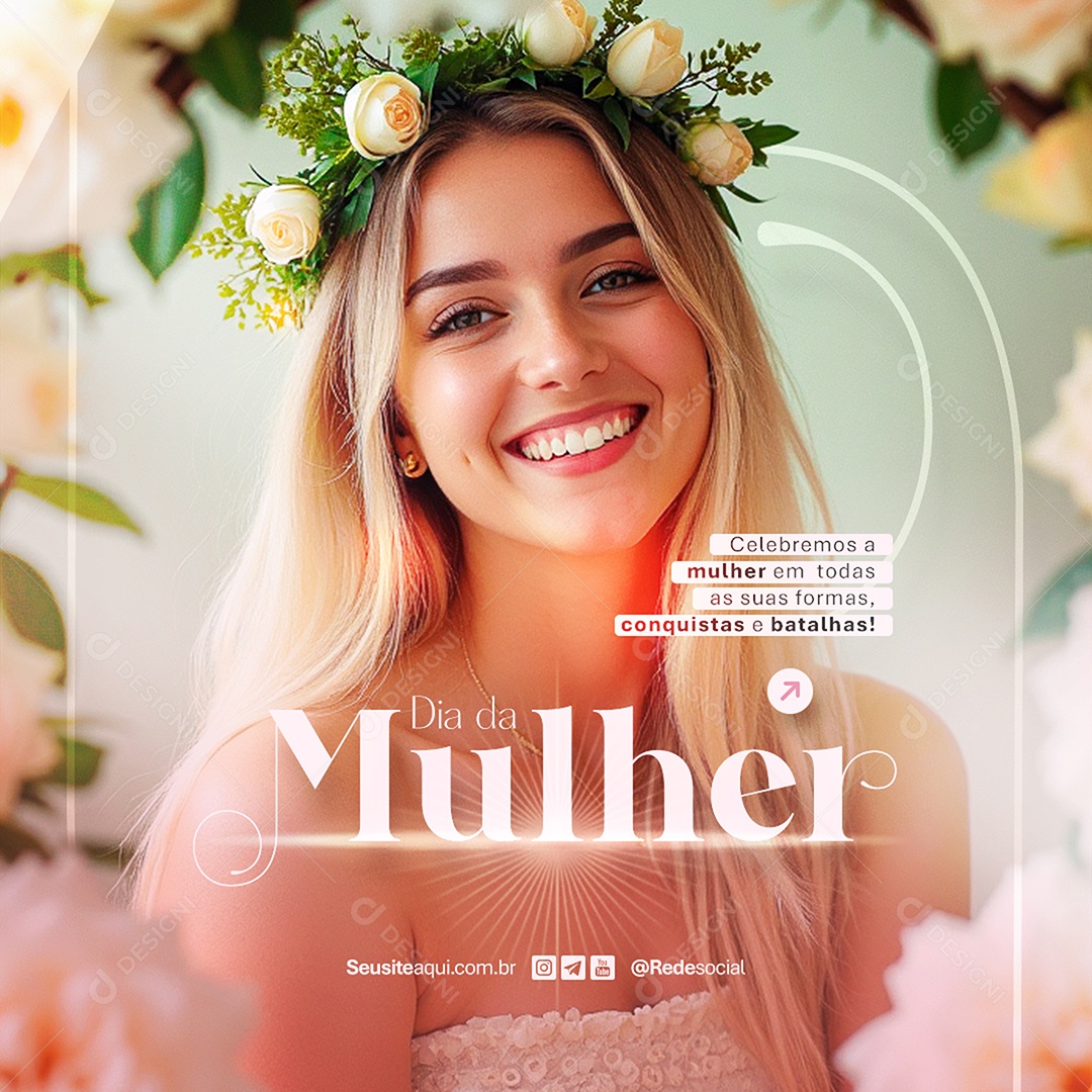 Feed Feliz Dia Da Mulher 08 de Março Conquistas e Batalhas Social Media PSD Editável