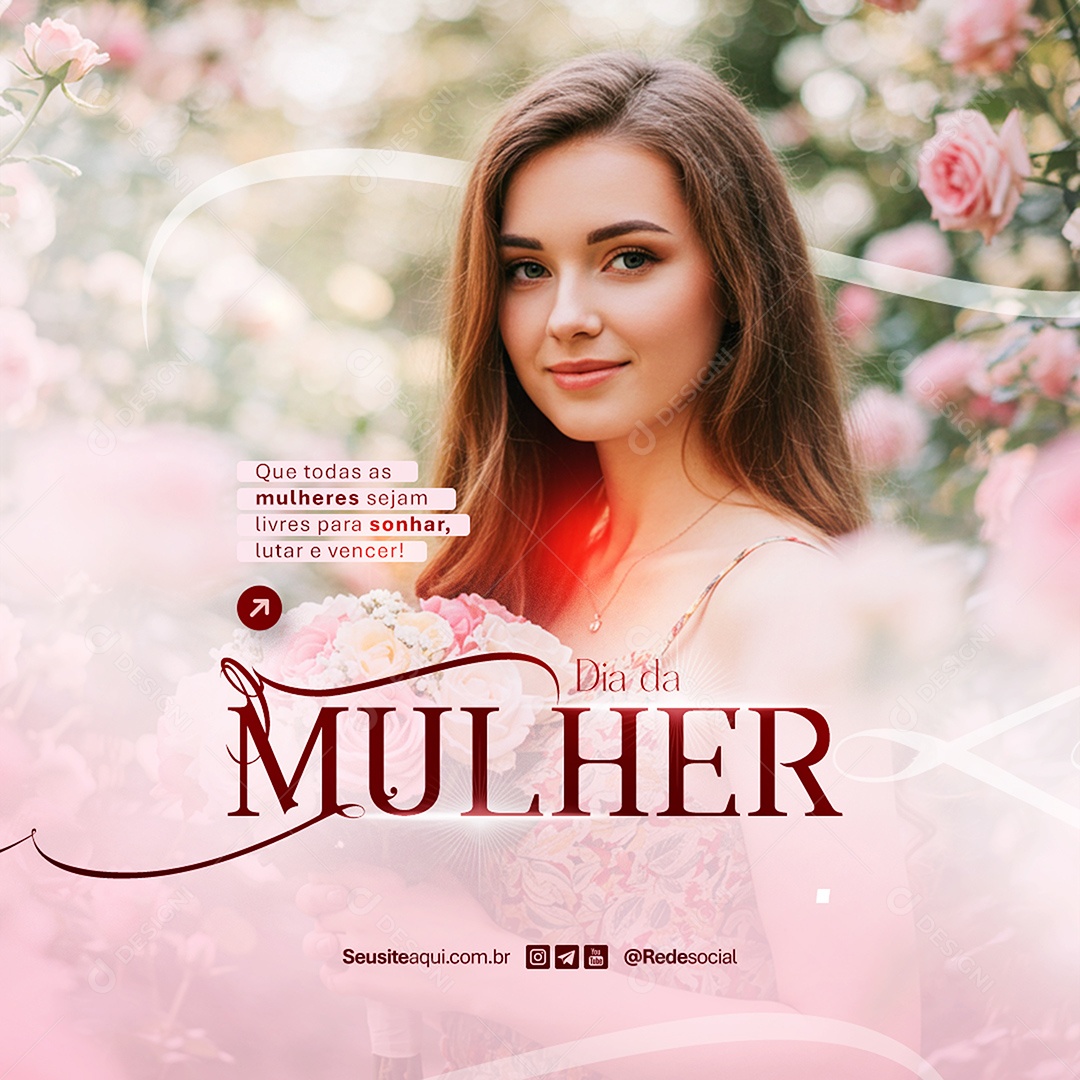 Feed Feliz Dia Da Mulher 08 de Março Lutar e Vencer Social Media PSD Editável