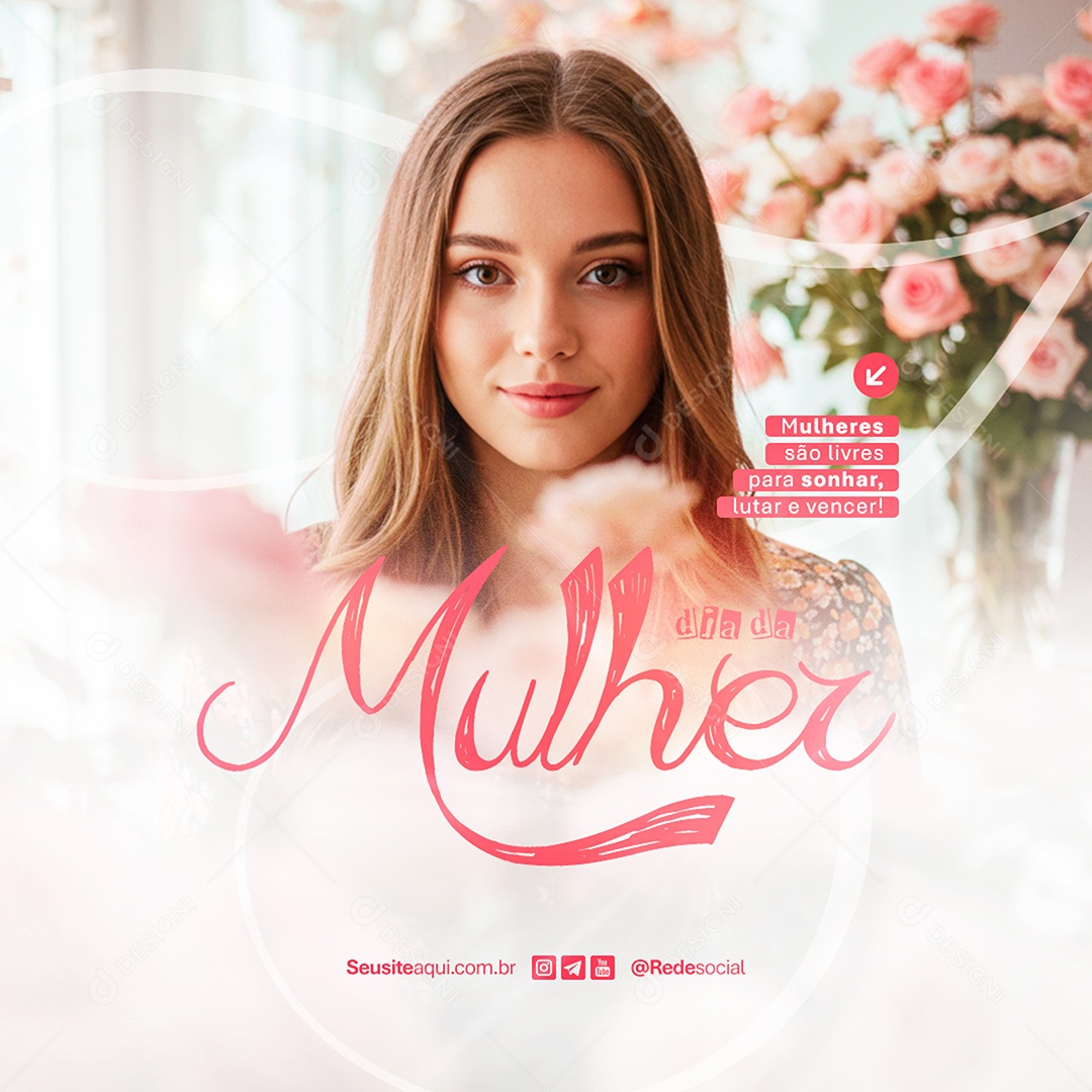 Feed Feliz Dia Da Mulher 08 de Março Lutar e Vencer Social Media PSD Editável