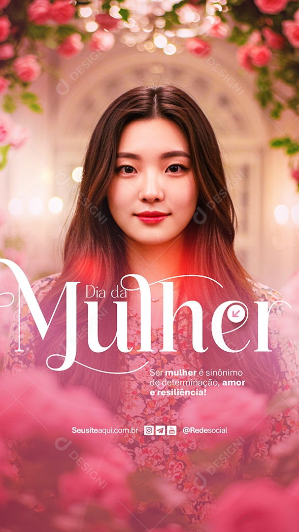 Story Feliz Dia Da Mulher 08 de Março Amor e Risiliência Social Media PSD Editável