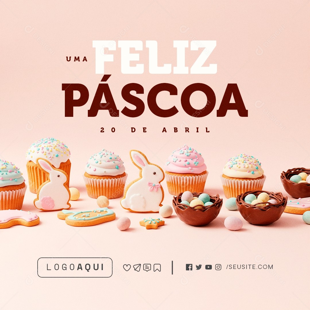 Feliz Páscoa 20 de Abril Doceria Social Media PSD Editável