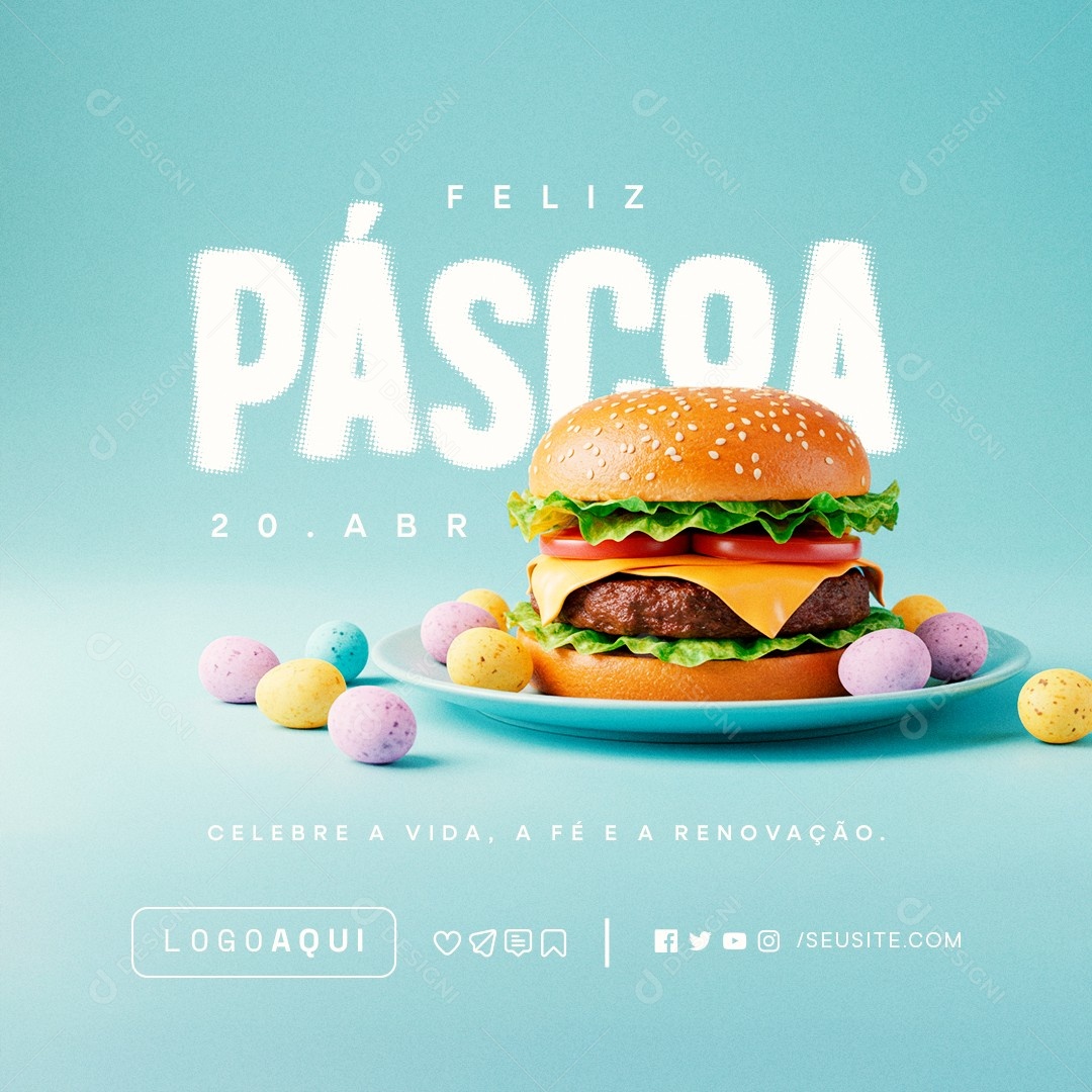 Feliz Páscoa 20 de Abril Hamburgueria Social Media PSD Editável