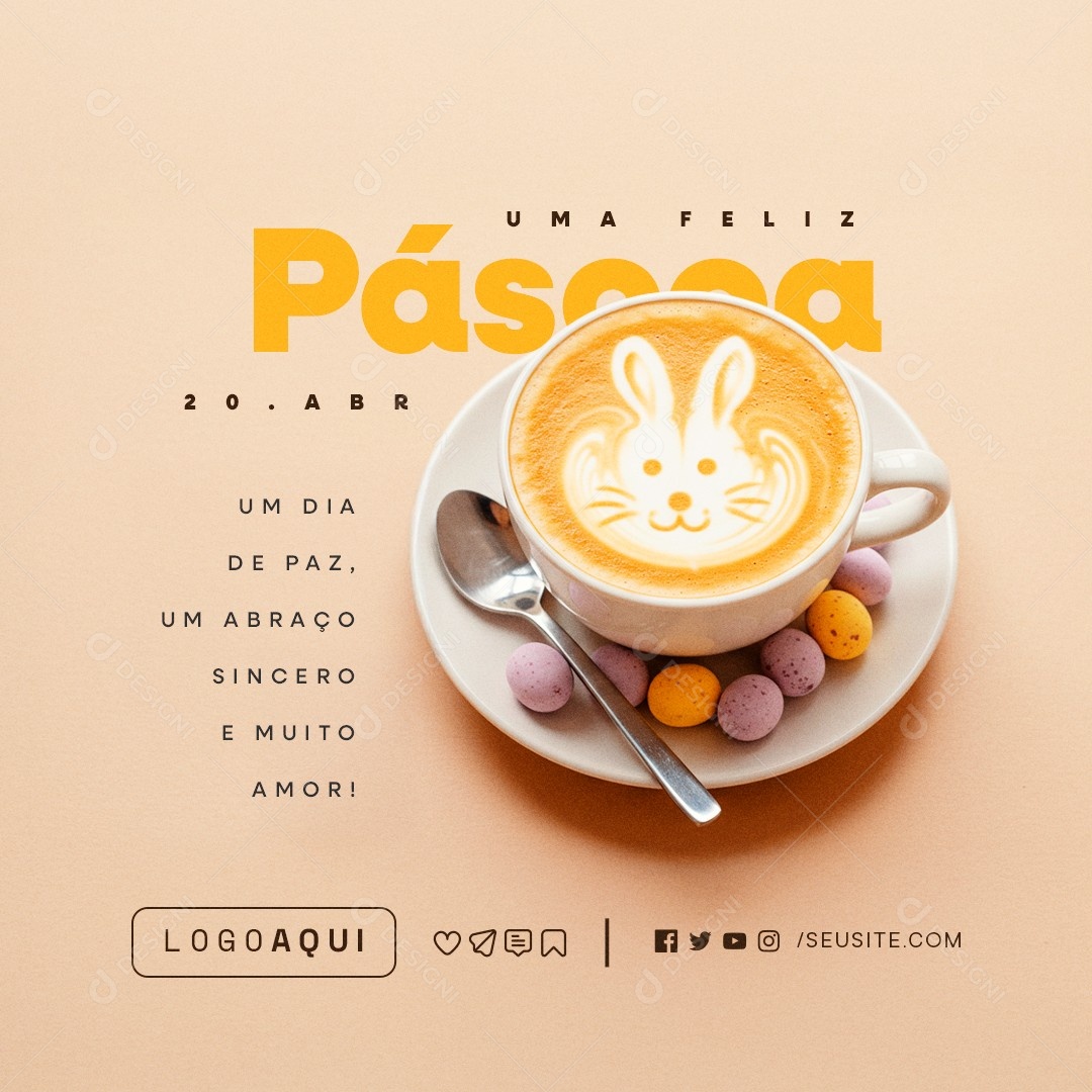 Feliz Páscoa 20 de Abril Cafeteria Social Media PSD Editável