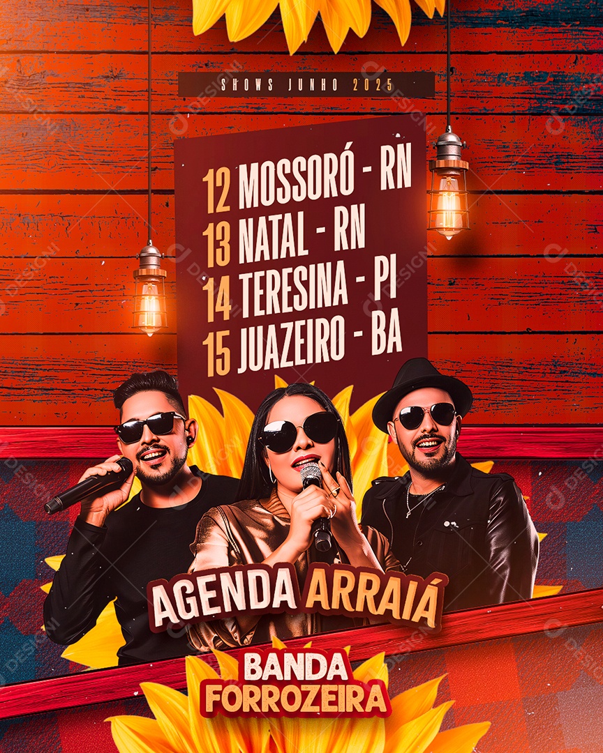 Flyer Shows Junho Agenda Arraiá Social Media PSD Editável