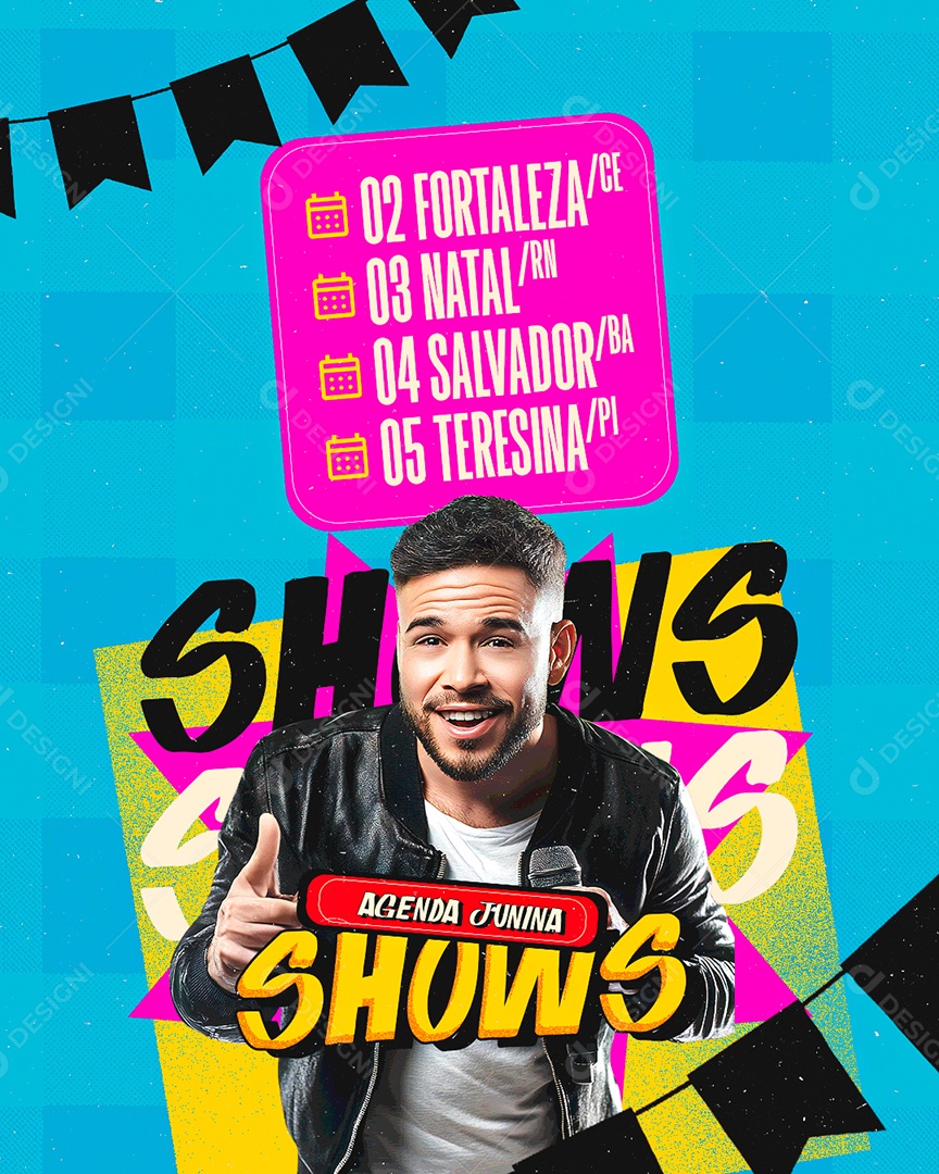 Flyer Agenda Junina Shows Social Media PSD Editável