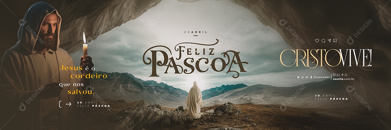 Carrossel Feliz Páscoa 20 de Abril Cristo Vive Social Media PSD Editável