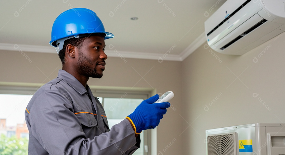 Homem jovem instalando ar condicionado