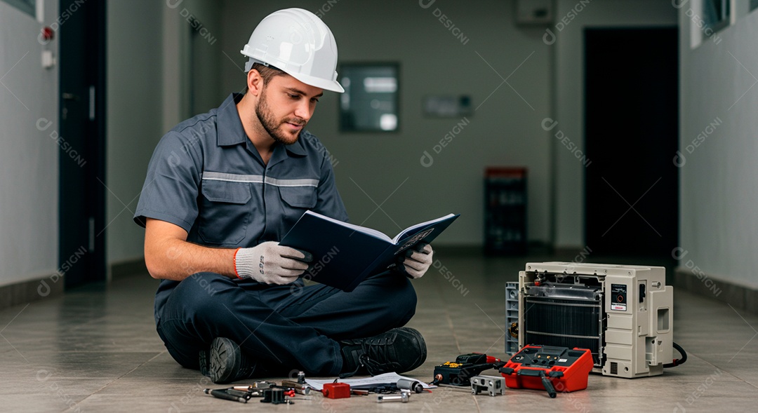 Homem eletricista trabalhando