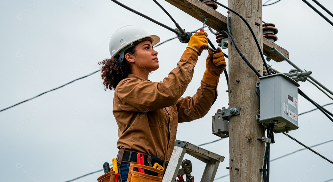 Linda mulher eletricista trabalhando