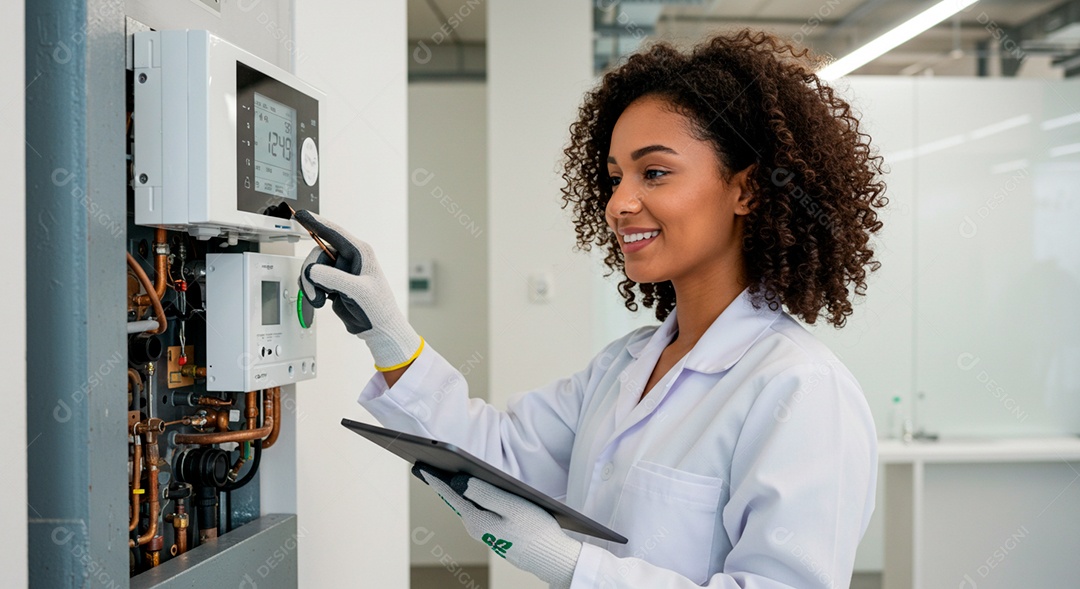 Linda mulher eletricista trabalhando