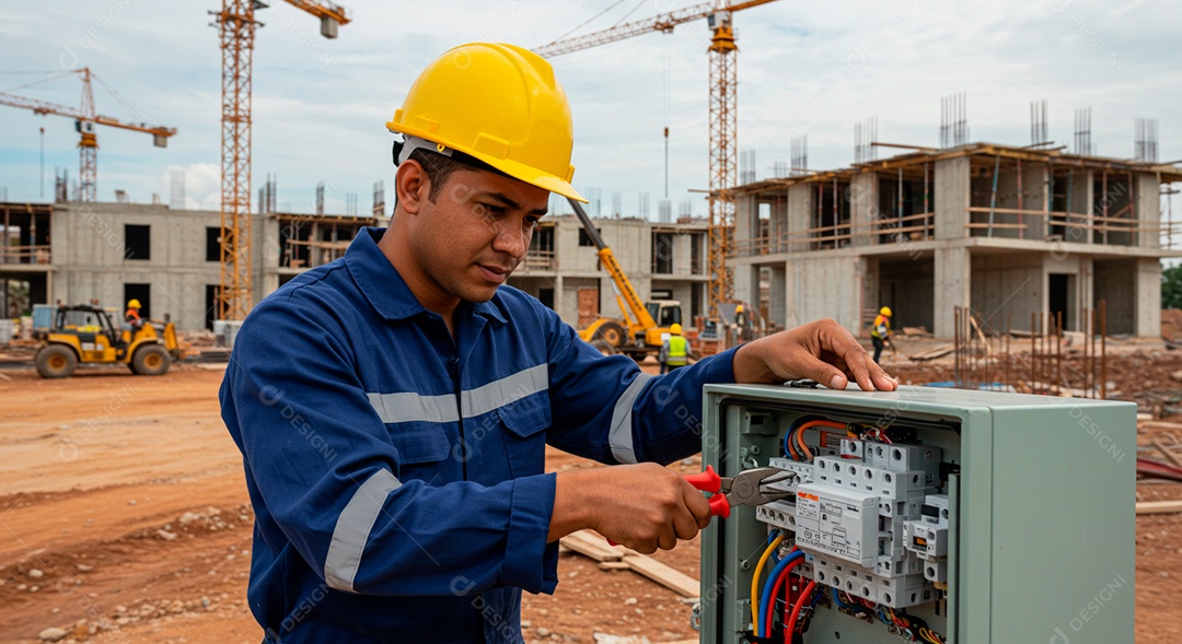 Homem eletricista trabalhando