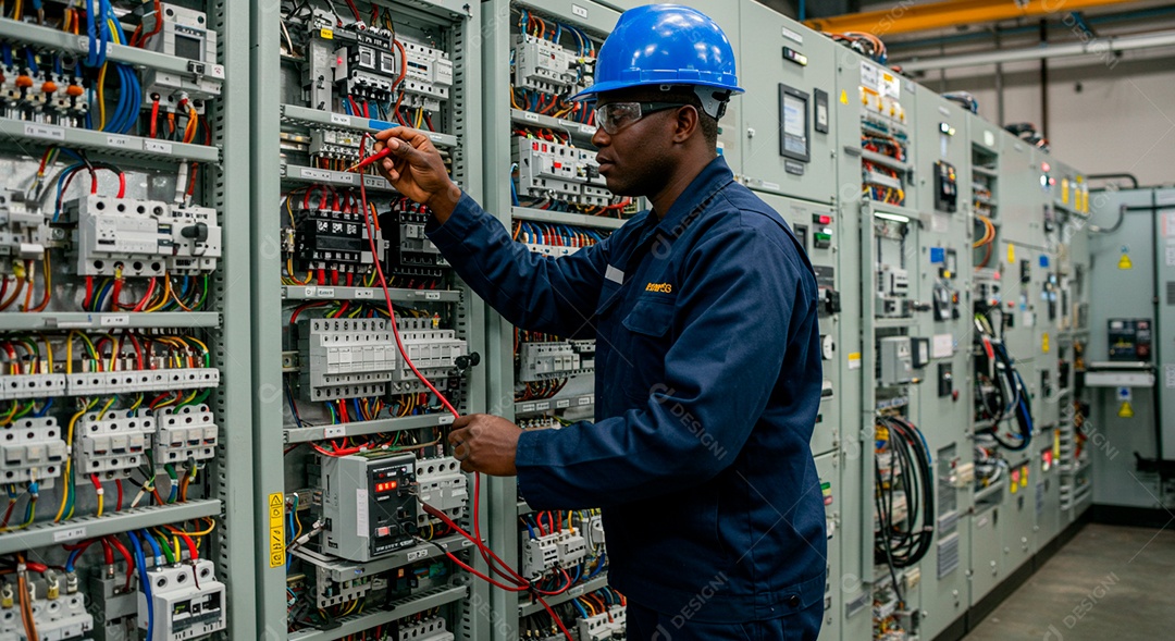 Linda mulher eletricista sorridente trabalhando