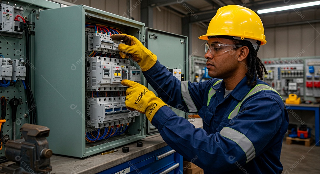 Homem eletricista trabalhando