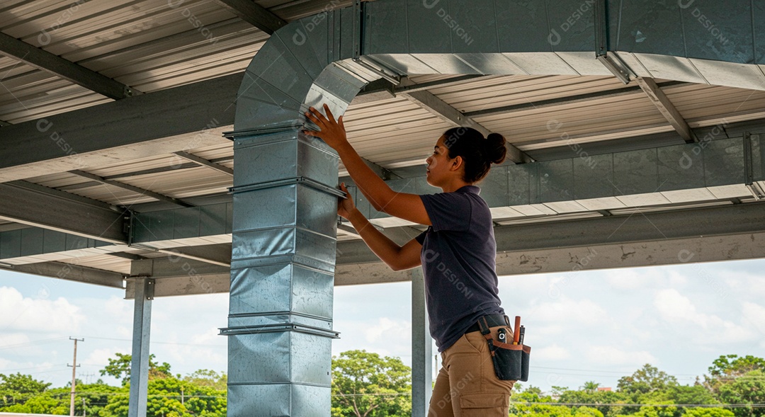 Linda mulher eletricista sorridente trabalhando