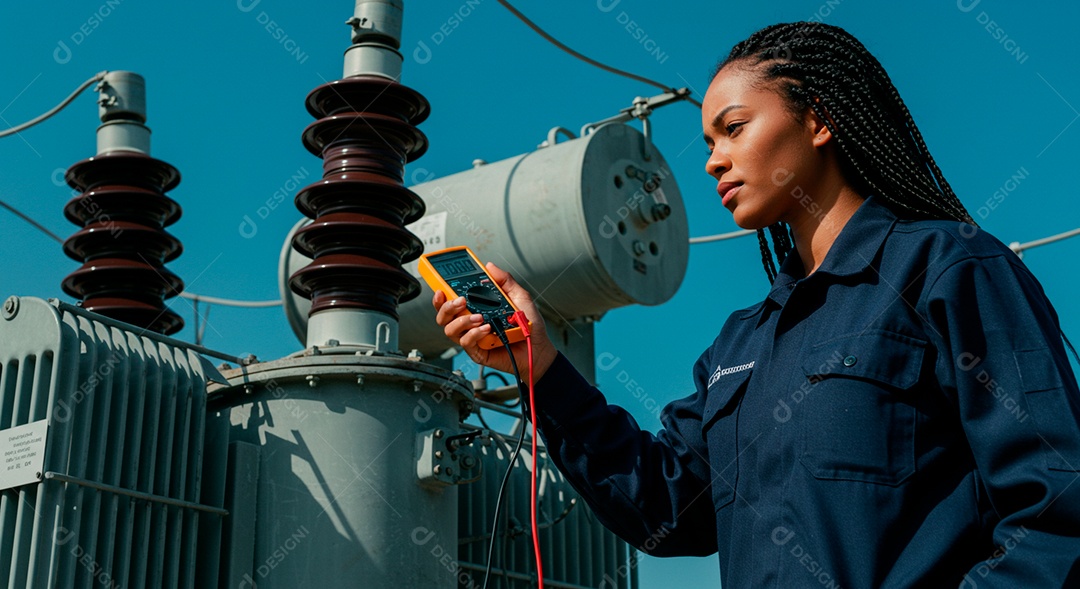 Linda mulher eletricista trabalhando