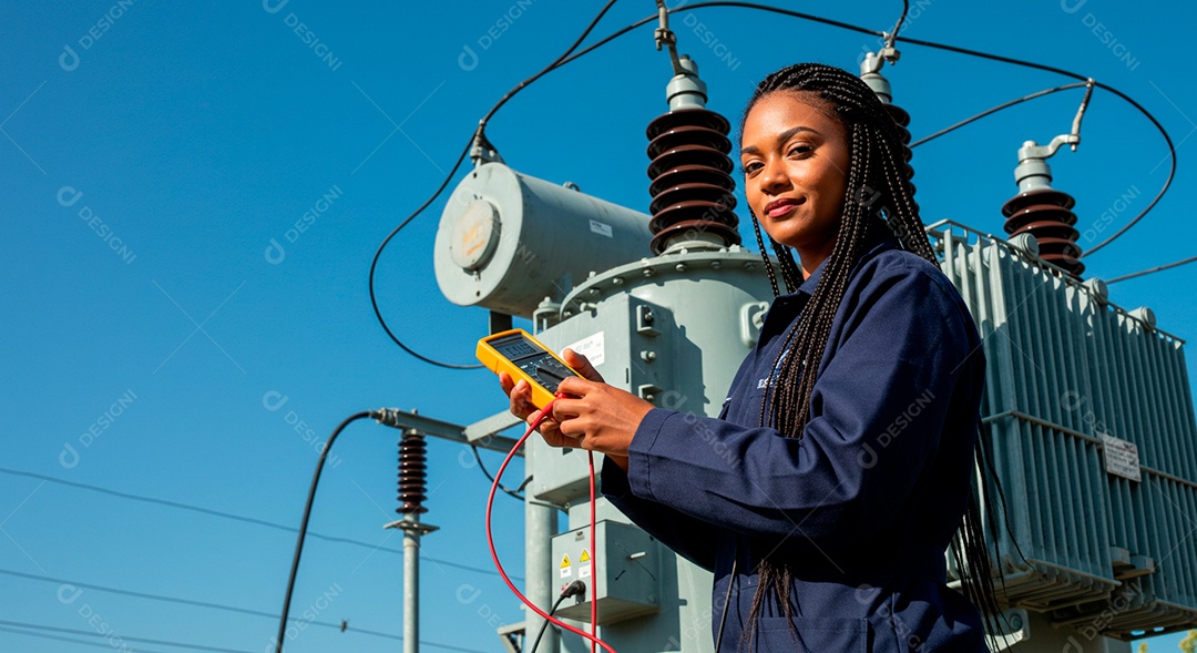 Linda mulher eletricista trabalhando