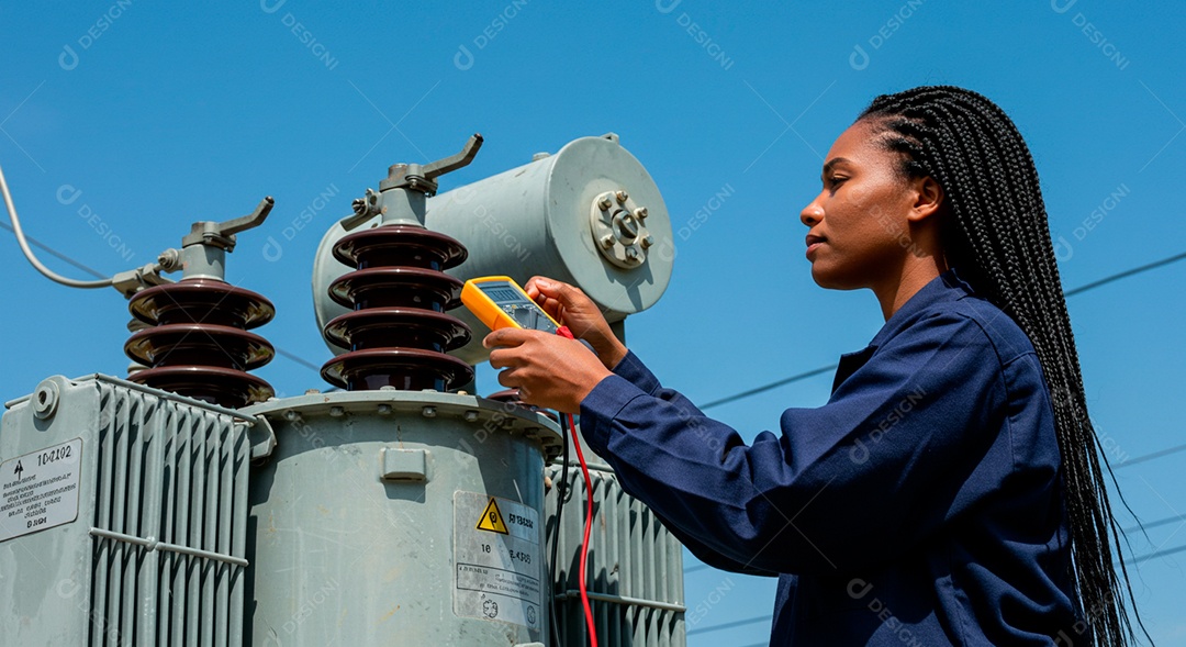 Linda mulher eletricista trabalhando