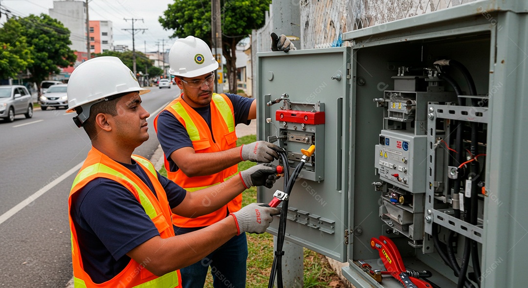 Homens eletricista trabalhando