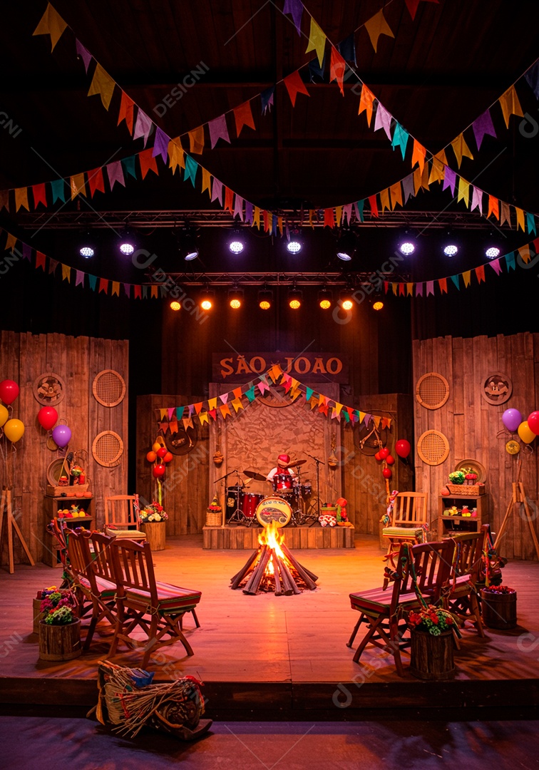 Cenário de Festa Junina Fogueira de São João