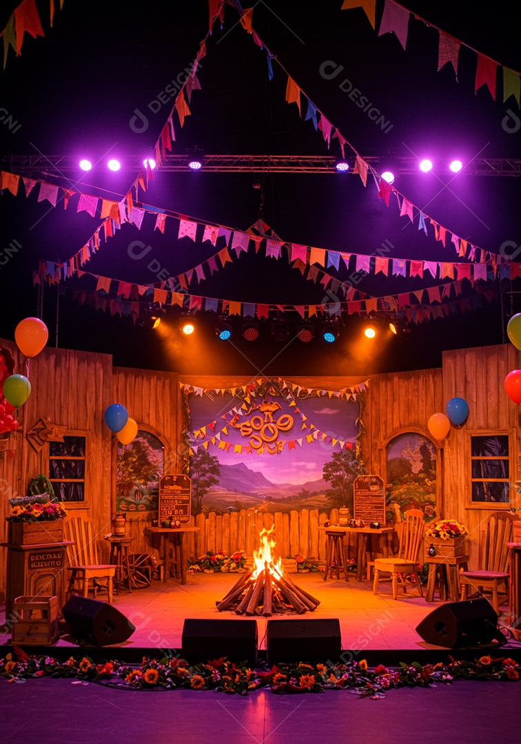 Cenário de Festa Junina Fogueira de São João