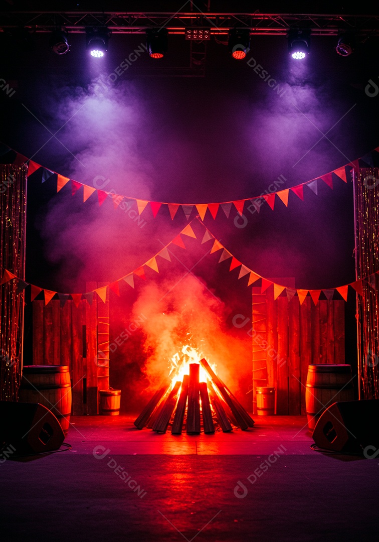 Cenário de Palco iluminado com luzes fogueira