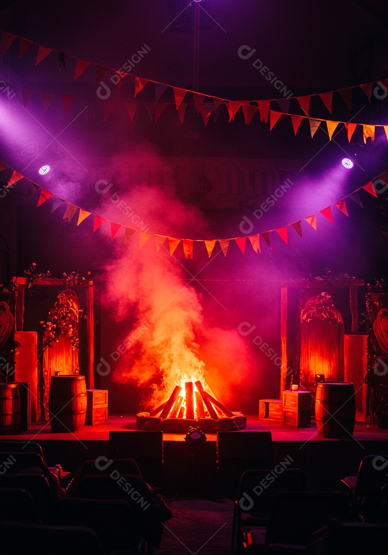 Cenário de Palco iluminado com luzes fogueira