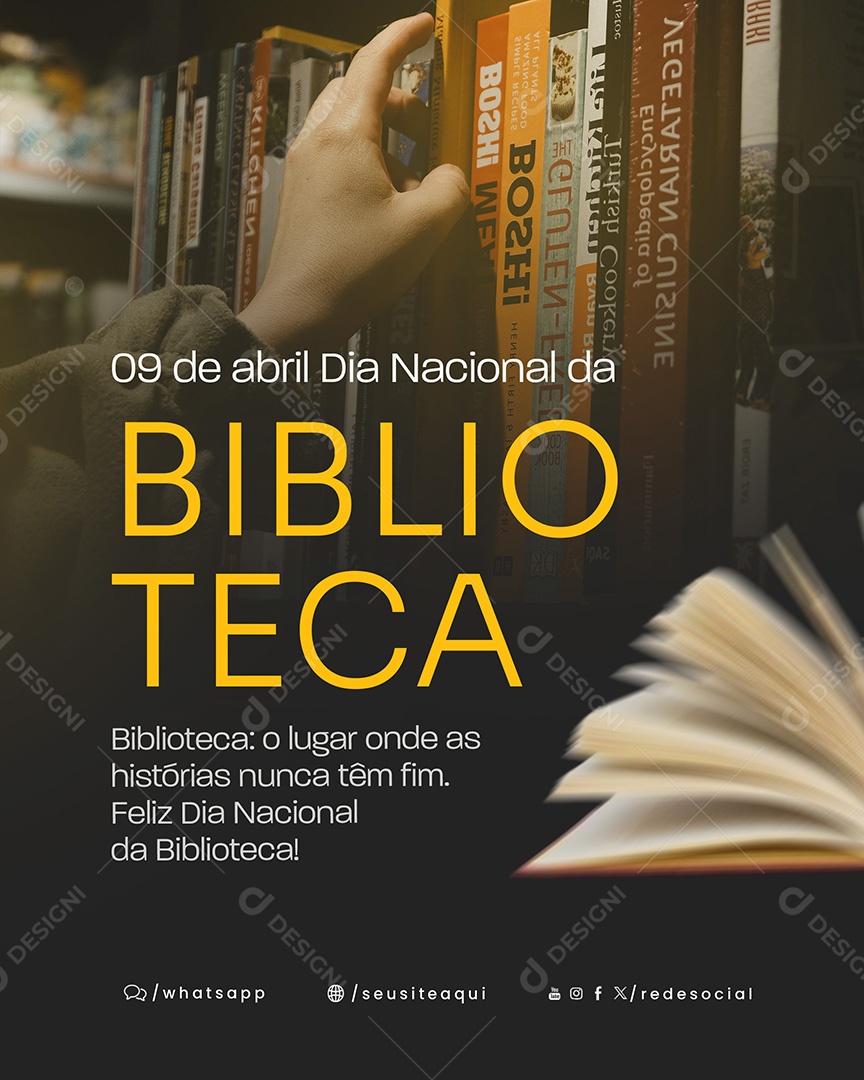 Dia Nacional da Biblioteca 09 de Abril Social Media PSD Editável