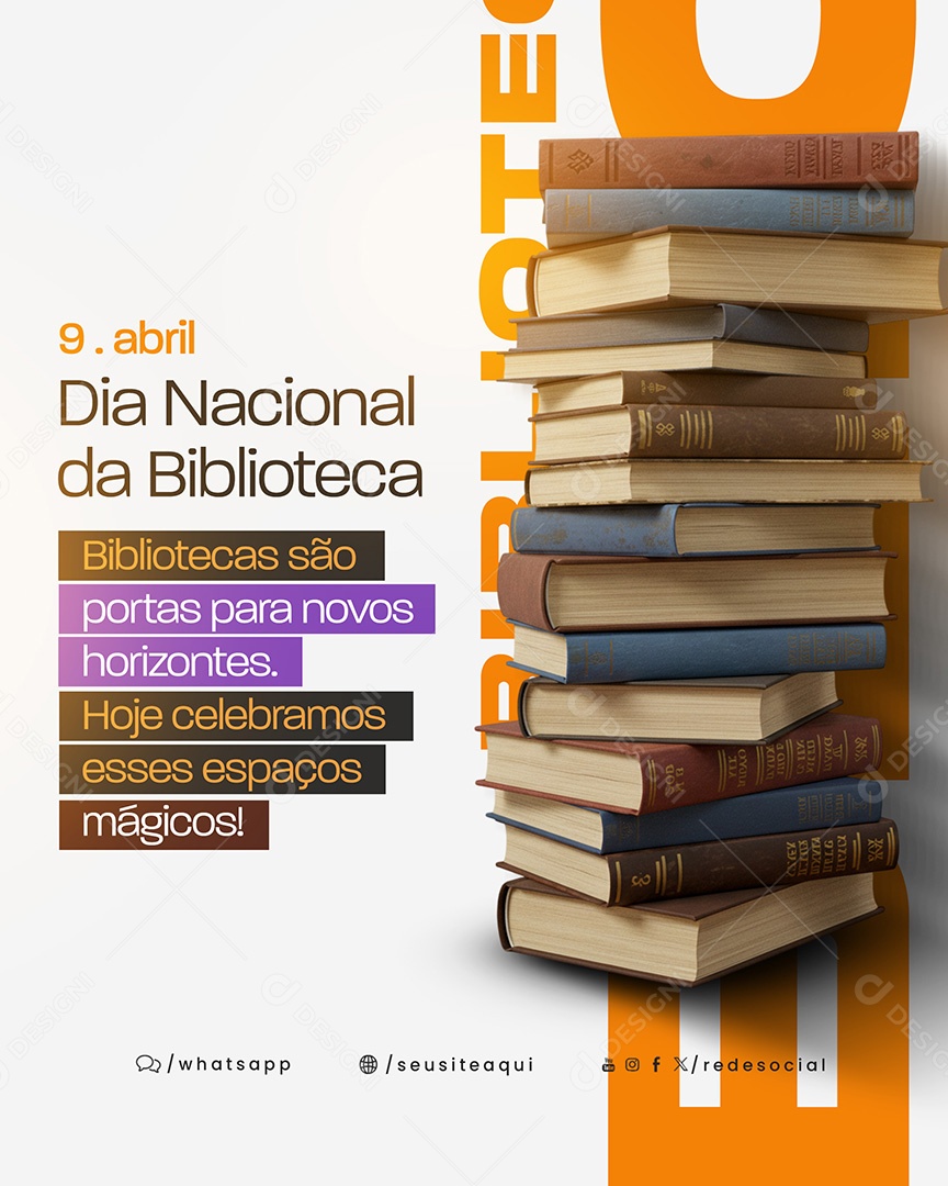 Dia Nacional da Biblioteca 09 de Abril Social Media PSD Editável