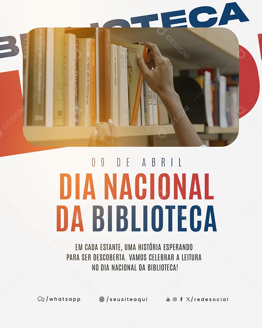 Dia Nacional da Biblioteca 09 de Abril Social Media PSD Editável