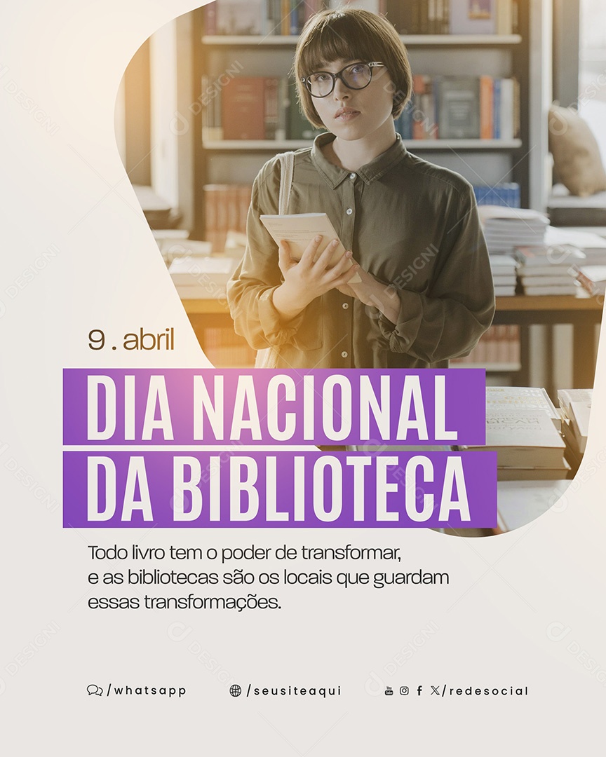 Dia Nacional da Biblioteca 09 de Abril Social Media PSD Editável