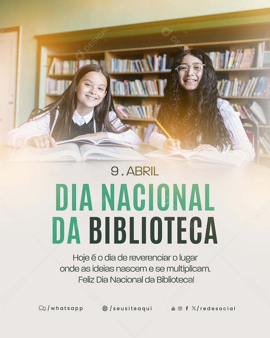 Dia Nacional da Biblioteca 09 de Abril Social Media PSD Editável