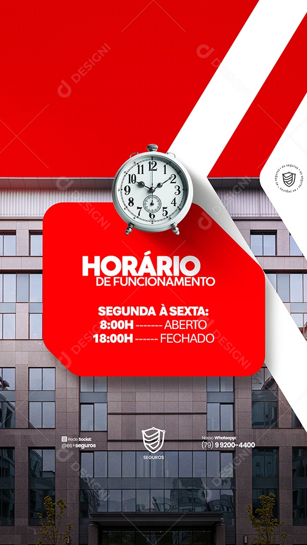 Story Seguradora Horário de Funcionamento Social Media PSD Editável