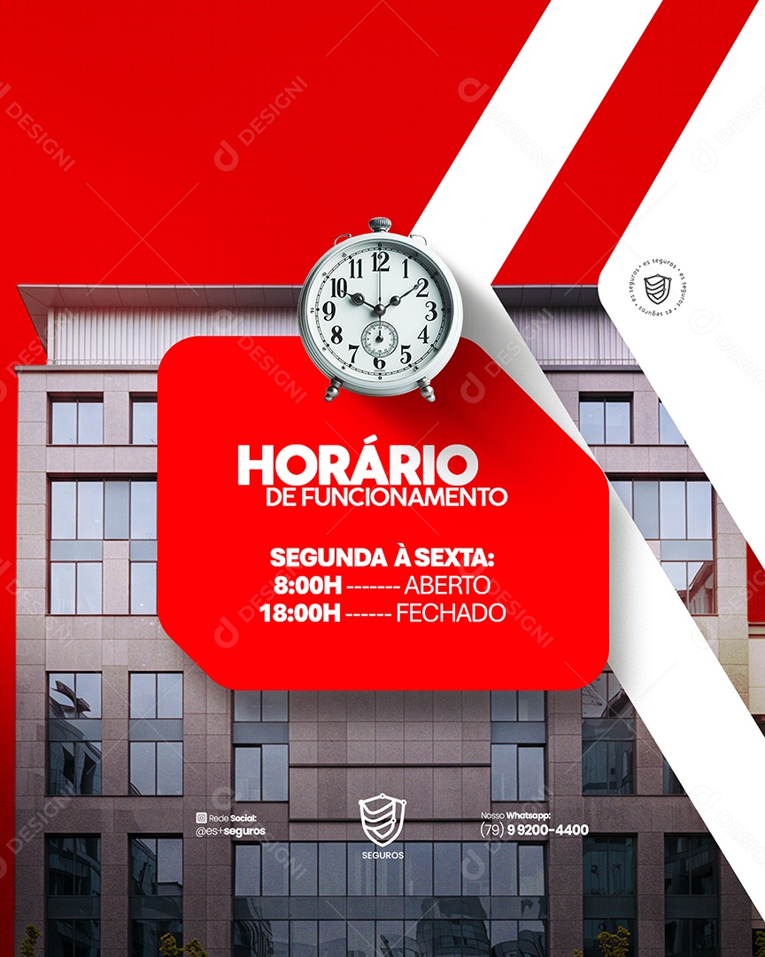 Flyer Seguradora Horário de Funcionamento Social Media PSD Editável