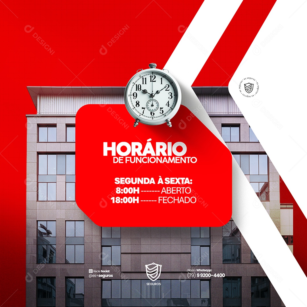 Feed Seguradora Horário de Funcionamento Social Media PSD Editável