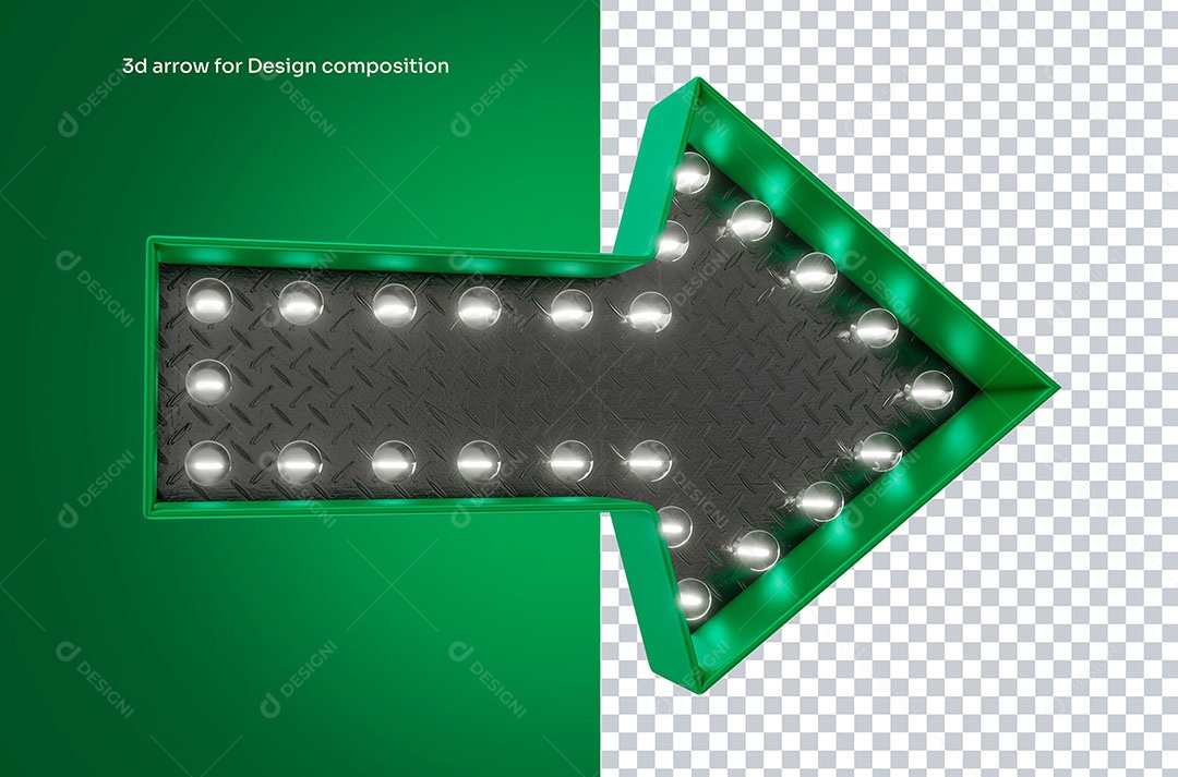 Elemento 3D Seta Verde com Led Para Composição PSD